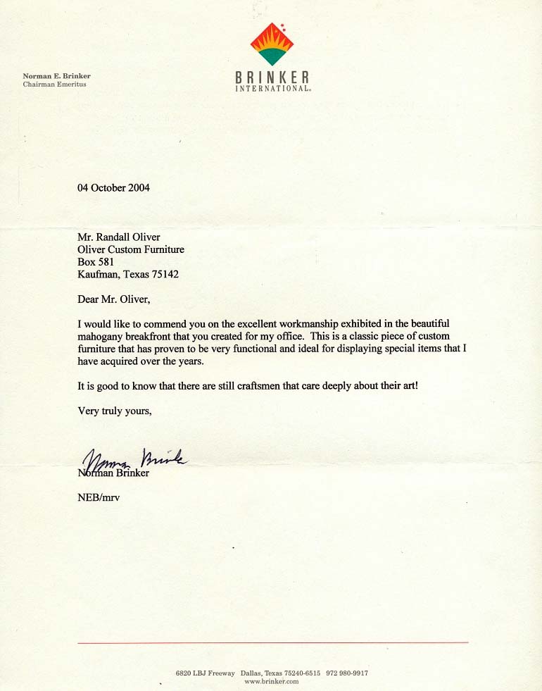 Norman Brinker letter